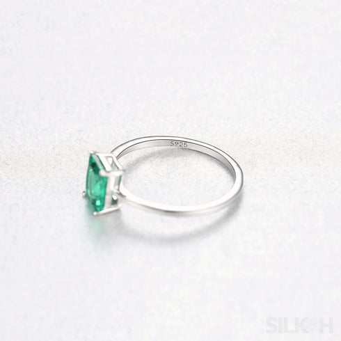 Rectangular Cut Sterling Silver Emerald Ring Athena